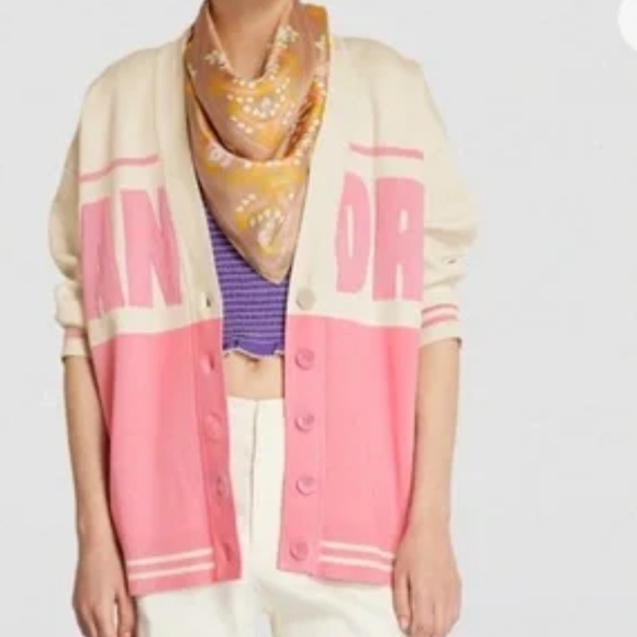 Sandro Benidorm Oversized Logo Applique Color Block Cardigan size M - Picture 1 of 5